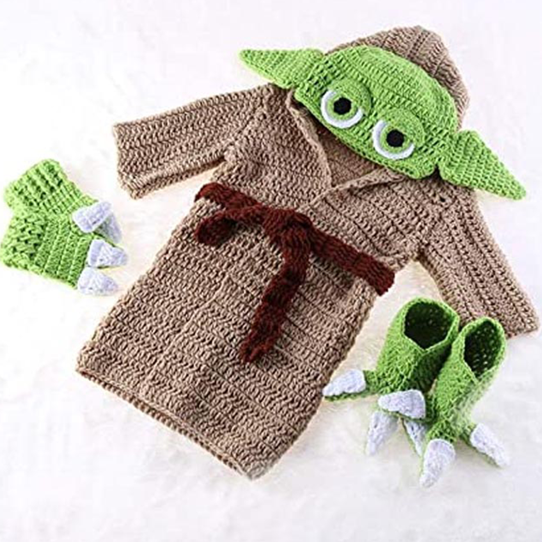 Cutesy Hand-Knit Baby Yoda Costume Set (0-6 Months)
