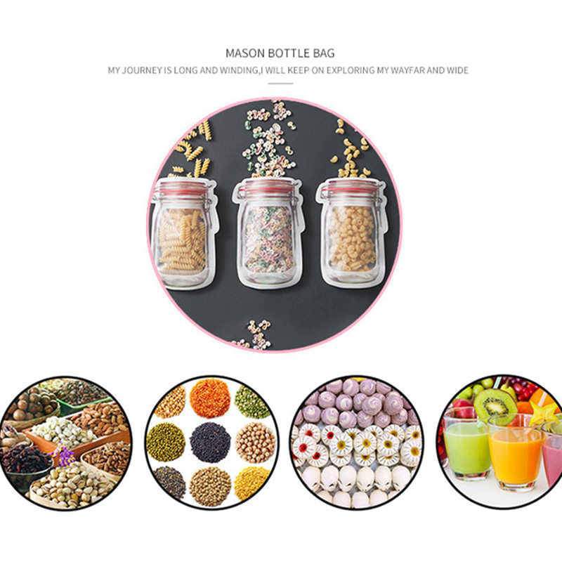 Reusable Mason Jar Style Zipper Sealed Storage Bags
