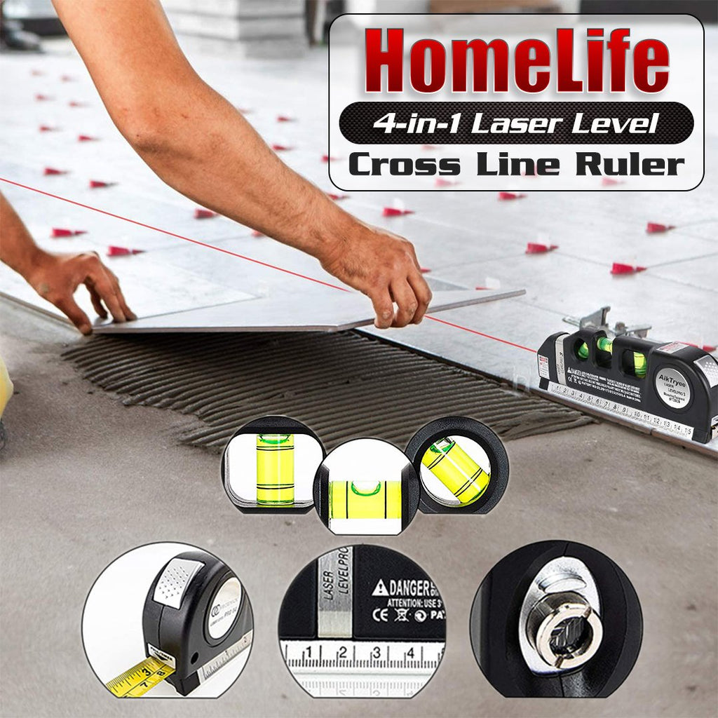 HomeLife 4-in-1 Laser Level Cross Line Ruler