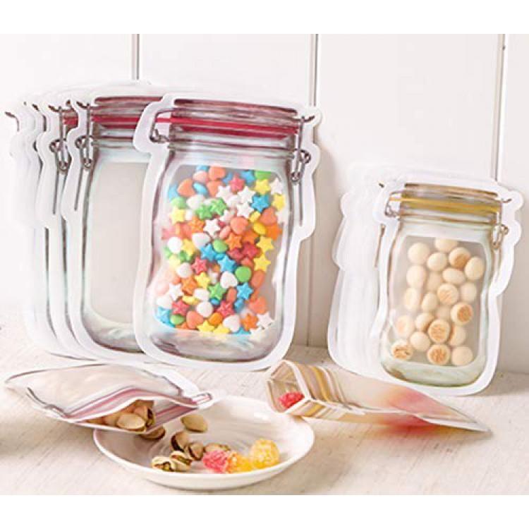 Reusable Mason Jar Style Zipper Sealed Storage Bags
