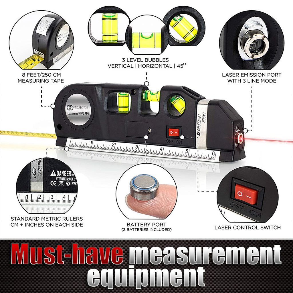 HomeLife 4-in-1 Laser Level Cross Line Ruler