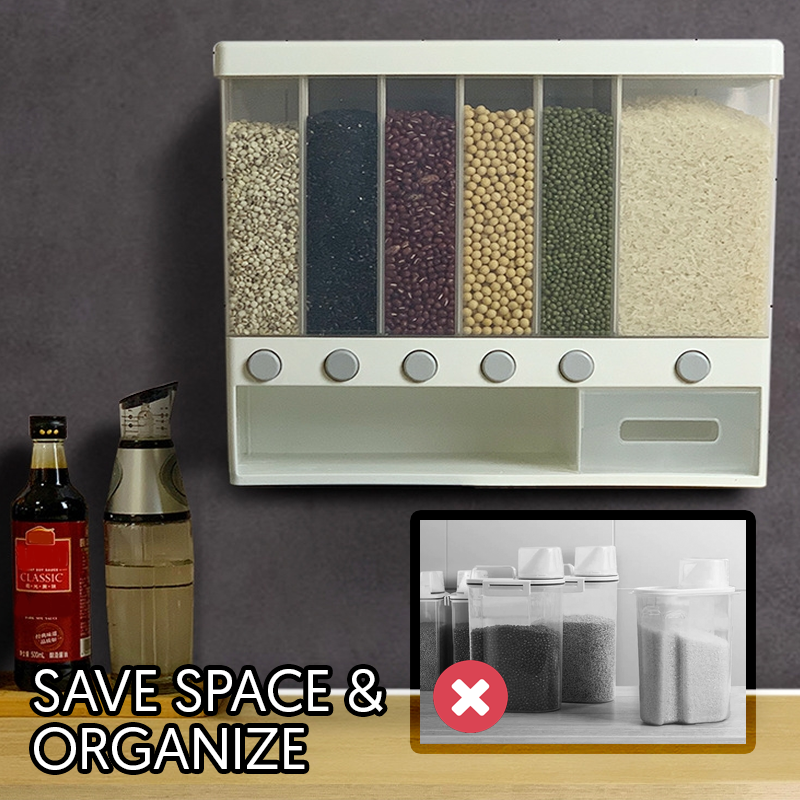 Wall-mounted 6-Compartment Dry Food Airtight Dispenser