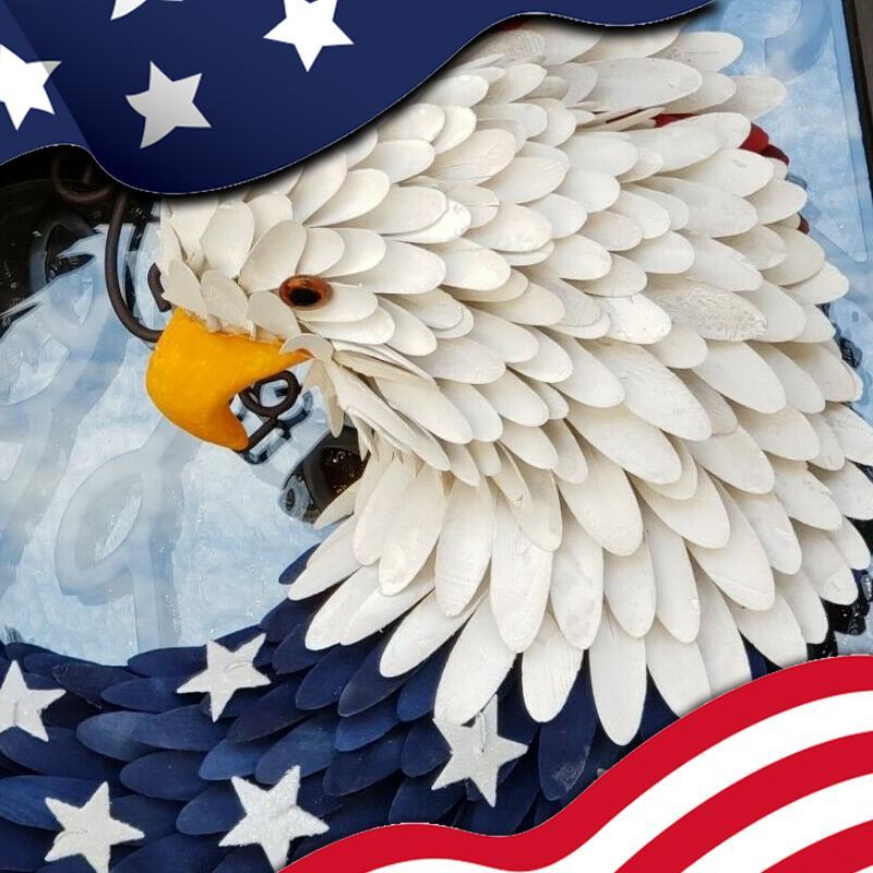 Handmade American Eagle Round Wood Curl Wreath