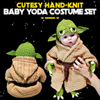 Cutesy Hand-Knit Baby Yoda Costume Set (0-6 Months)