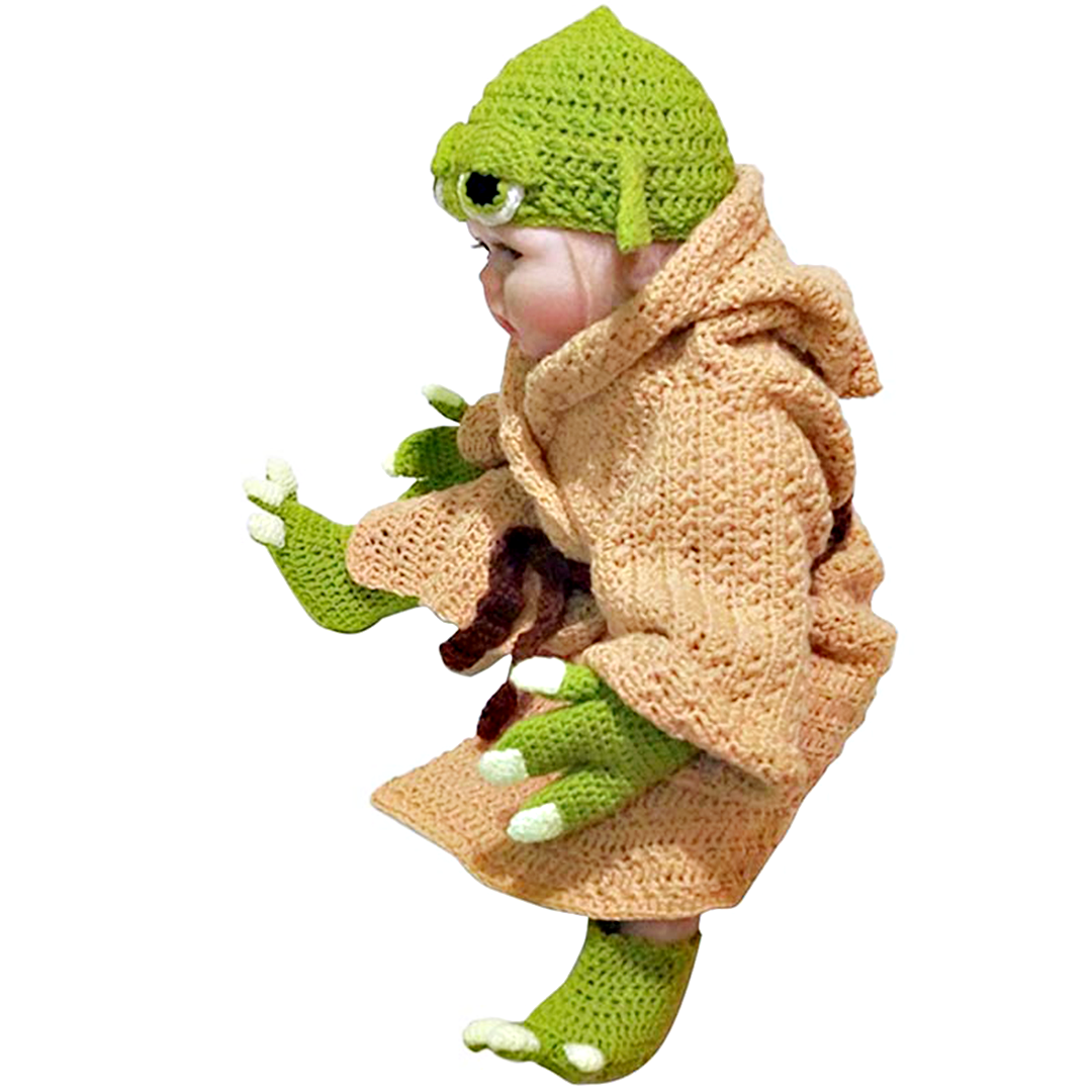 Cutesy Hand-Knit Baby Yoda Costume Set (0-6 Months)