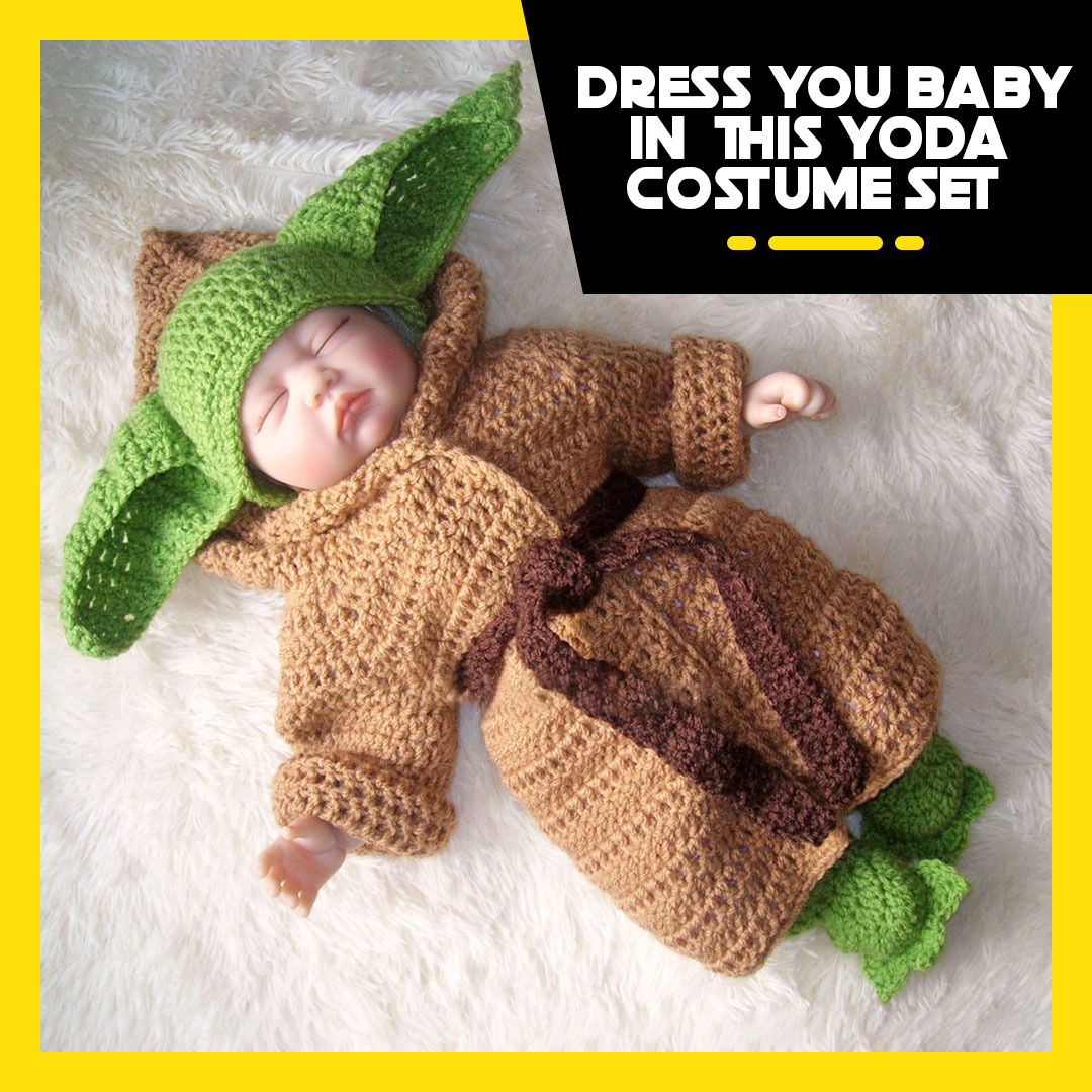 Cutesy Hand-Knit Baby Yoda Costume Set (0-6 Months)