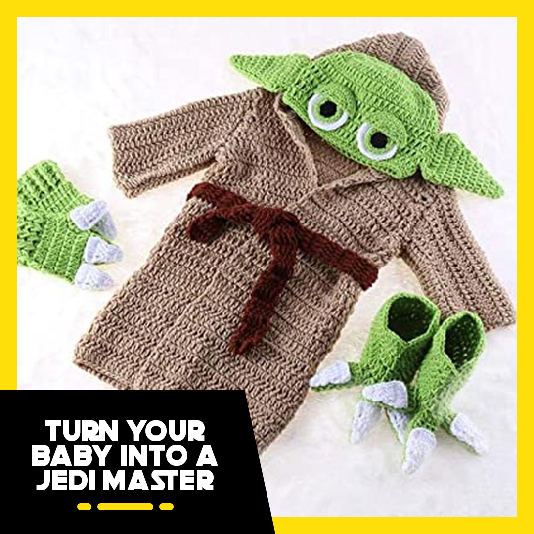 Cutesy Hand-Knit Baby Yoda Costume Set (0-6 Months)