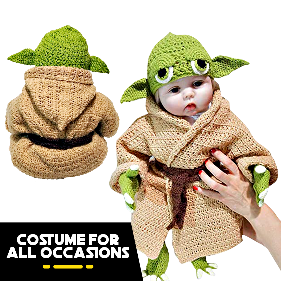 Cutesy Hand-Knit Baby Yoda Costume Set (0-6 Months)