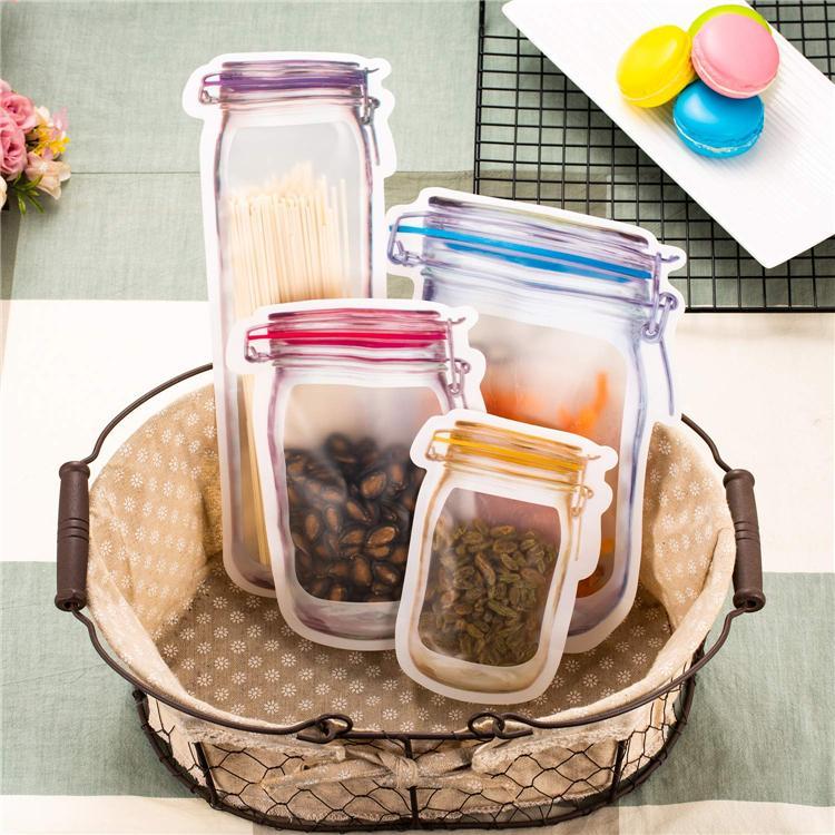 Reusable Mason Jar Style Zipper Sealed Storage Bags