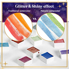 GlitterArt 12 Colors Metallic Watercolor Paint Set
