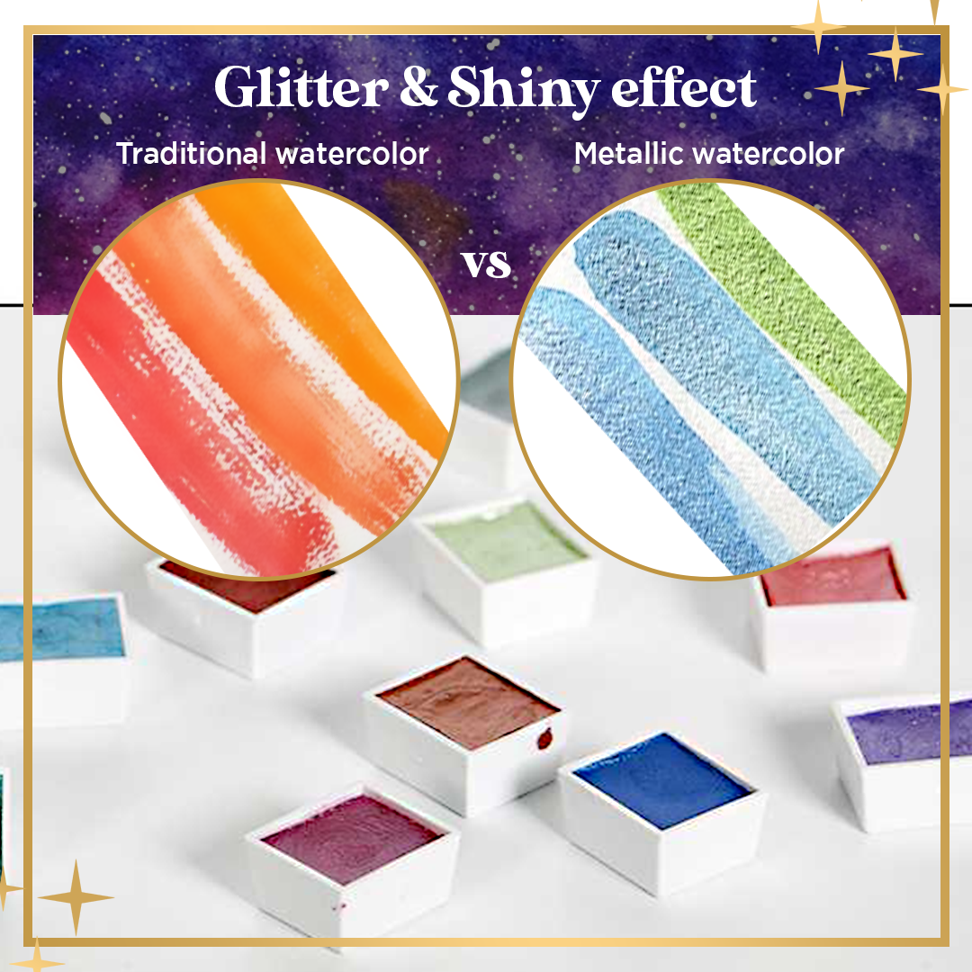 GlitterArt 12 Colors Metallic Watercolor Paint Set