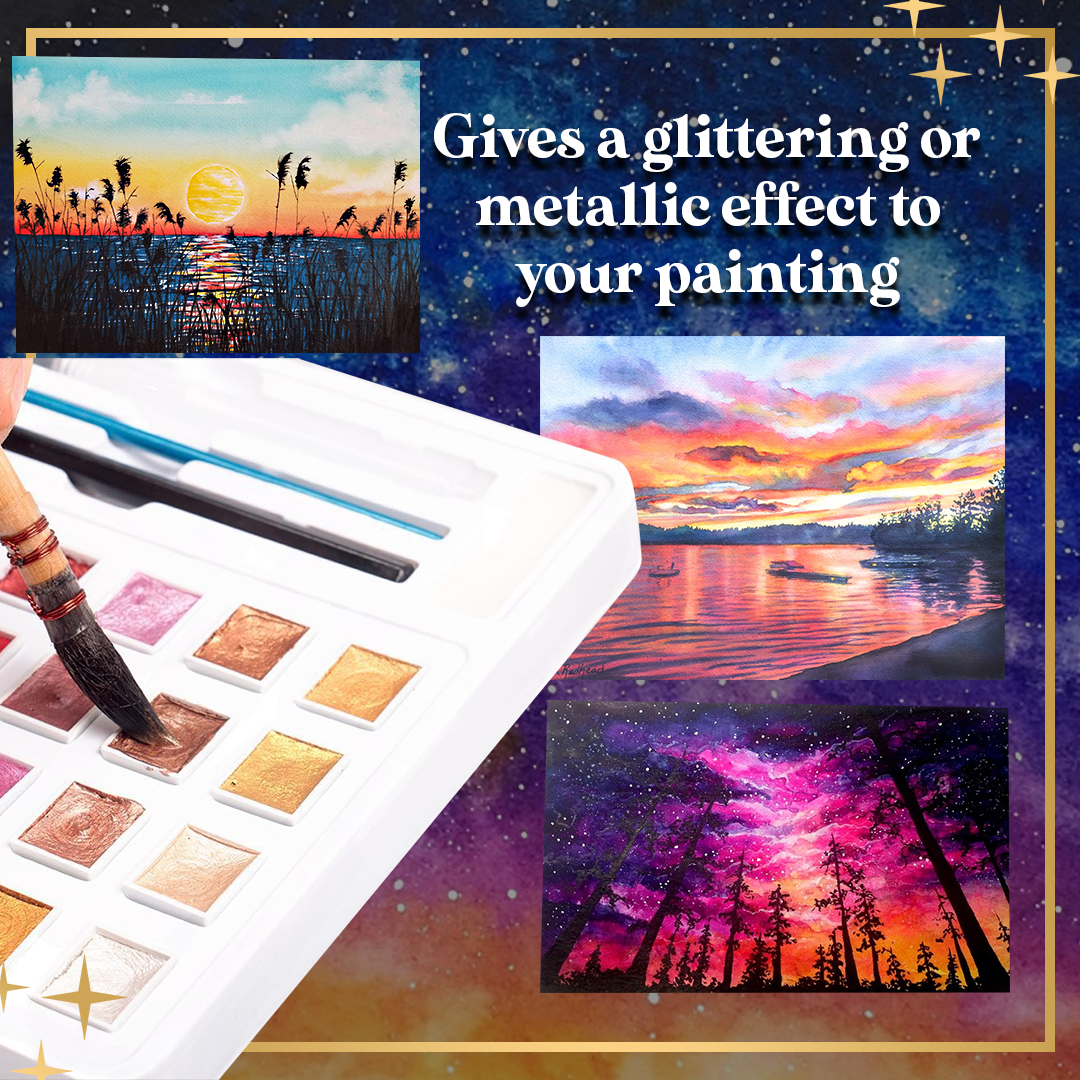 GlitterArt 12 Colors Metallic Watercolor Paint Set