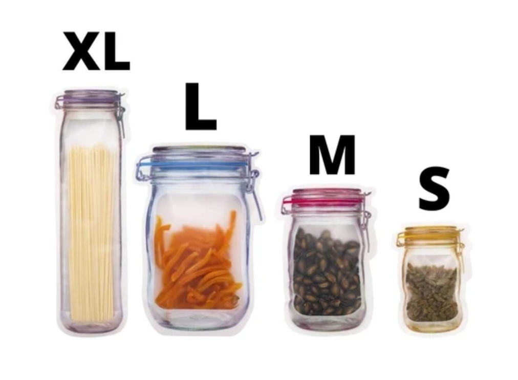 Reusable Mason Jar Style Zipper Sealed Storage Bags