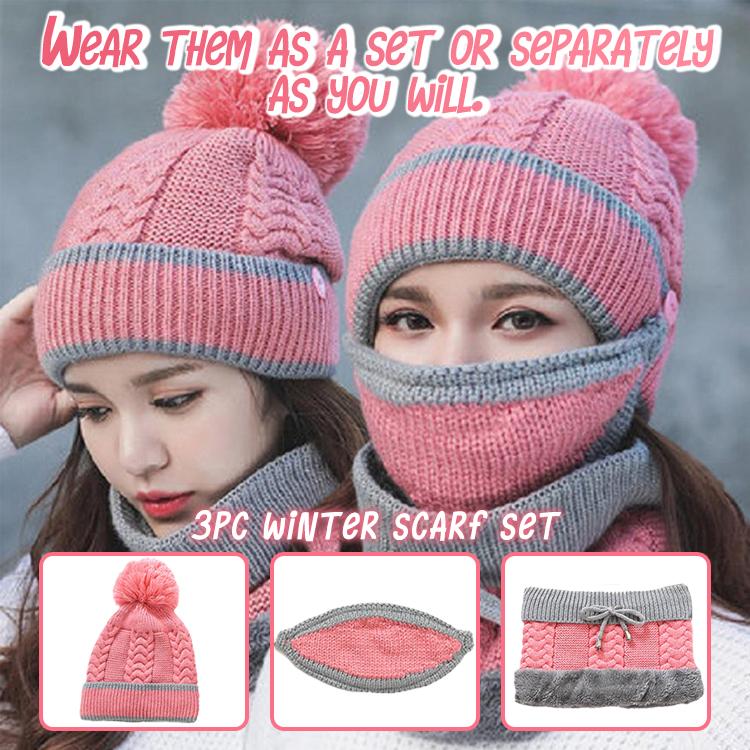 MaxCold 3PC Women’s Knitted Winter Scarf Set