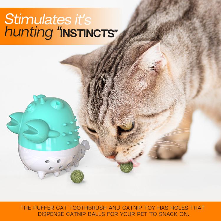 Puffer Cat Toothbrush and Catnip Toy